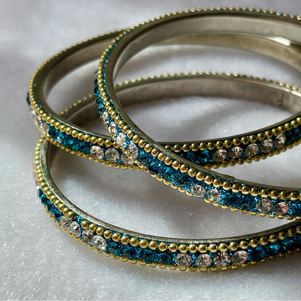 PICK 3 FOR $15 ANY INDIAN BANGLE LISTINGS! Blue Crystal Rhinestone Metal Bangles
